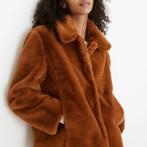 NWOT Madewell Women's Faux Fur Brown Crop Coat